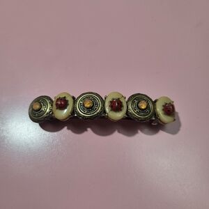 Vintage Style Hair Barrette with Red and Gold Accents Ladybugs
